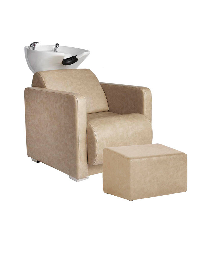 Ottoman Sand Beige benstøtte til vaskestol fra Comfortel, slidstærkt polstret design til frisørsalon